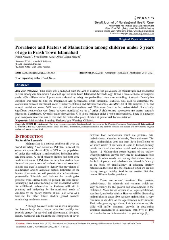 (PDF) Prevalence and Factors of Malnutrition among children under 5 ...