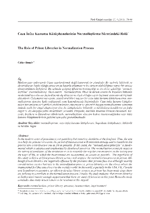 (PDF) The Role of Prison Libraries in Normalization Process | Güler ...