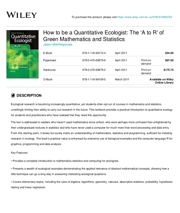 (PDF) How to be a Quantitative Ecologist The ‘A to R’ of Green