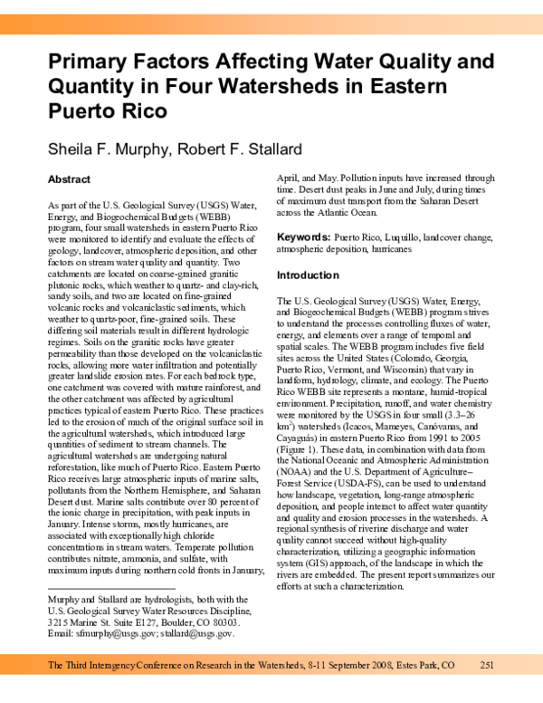 (PDF) Primary Factors Affecting Water Quality and Quantity in Four ...