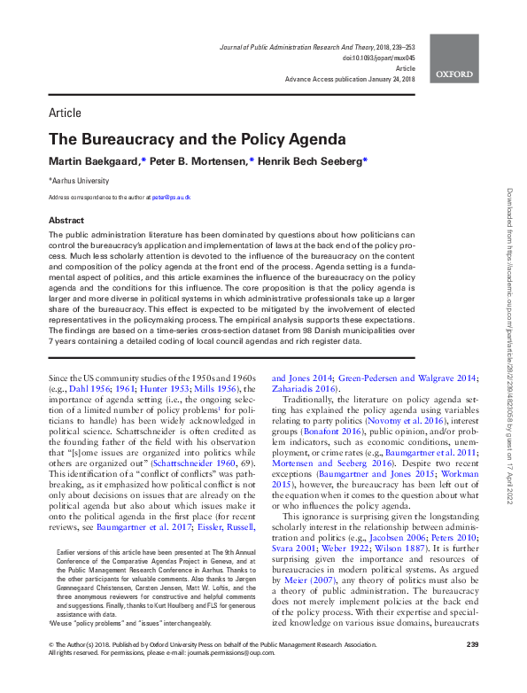 (PDF) The Bureaucracy and the Policy Agenda