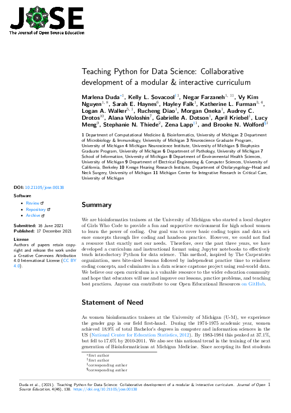 (PDF) Teaching Python for Data Science: Collaborative development of a ...