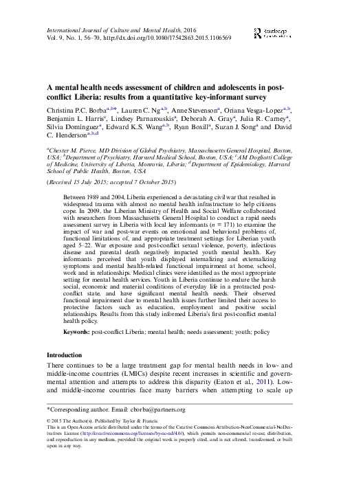 (PDF) Mental health needs assessment of children and adolescents