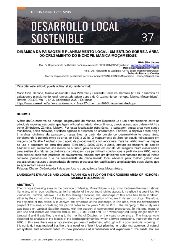 (PDF) Dinâmica Da Paisagem e Planejamento Local: Um Estudo Sobre a Área ...