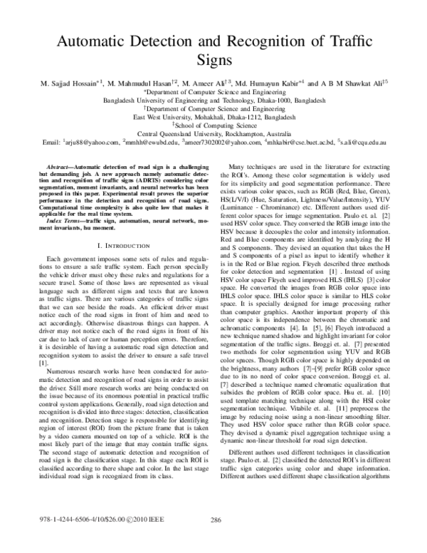 (PDF) Automatic detection and recognition of traffic signs