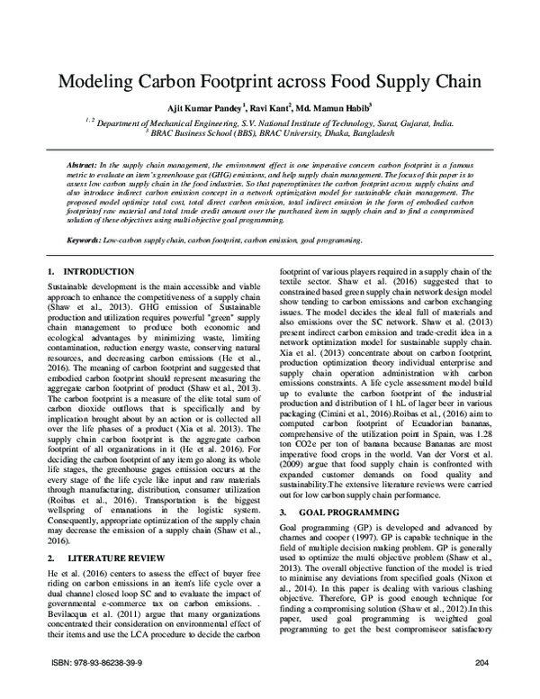 (PDF) Modeling Carbon Footprint across Food Supply Chain