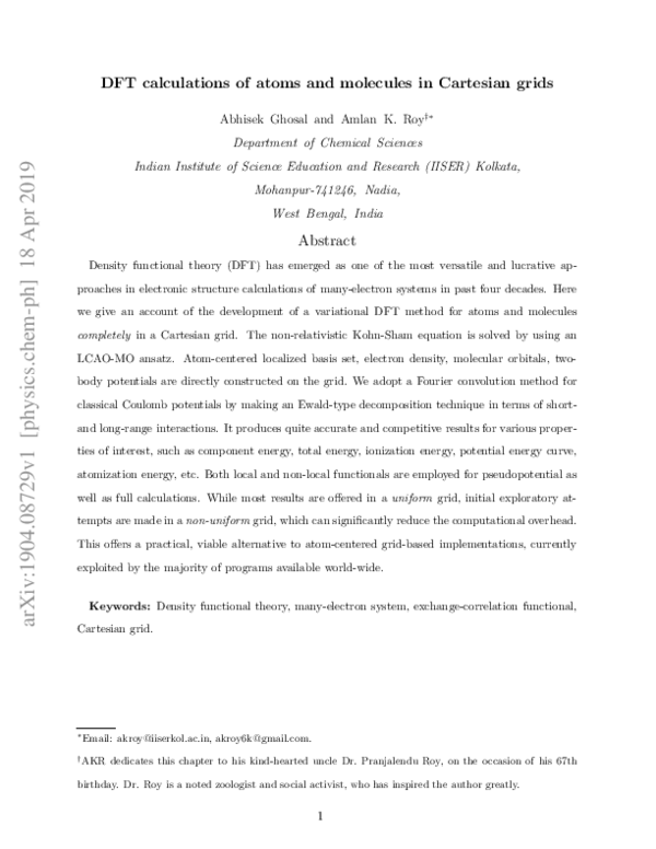 (PDF) DFT calculations of atoms and molecules in Cartesian grids