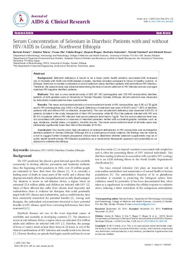 (PDF) Serum Concentration of Selenium in Diarrheic Patients with and ...