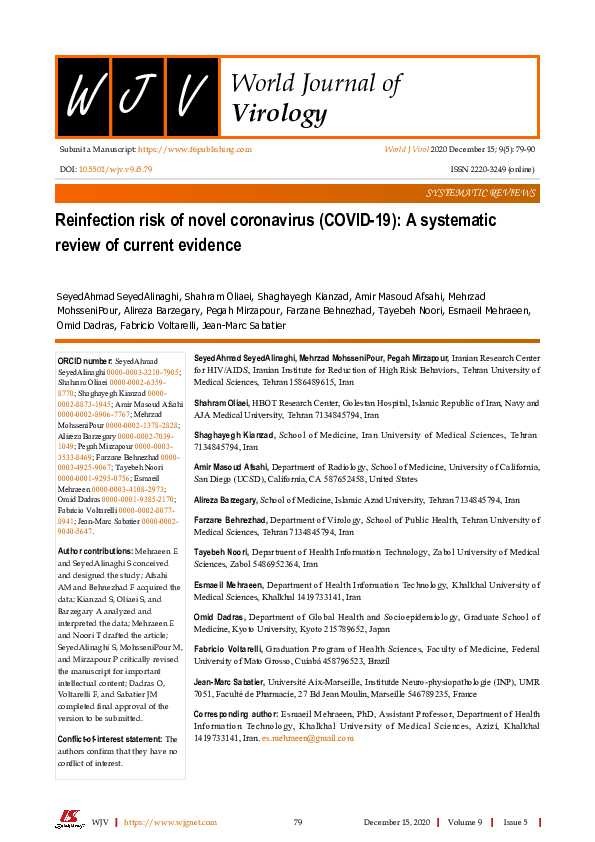 (PDF) Reinfection risk of novel coronavirus (CoVID-19): A systematic ...