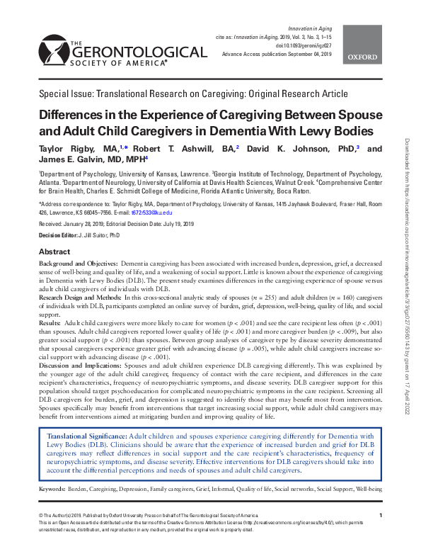 (PDF) Differences in the Experience of Caregiving Between Spouse and ...