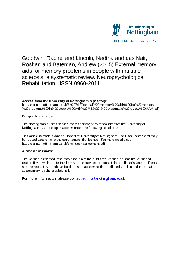 (PDF) External memory aids for memory problems in people with multiple ...