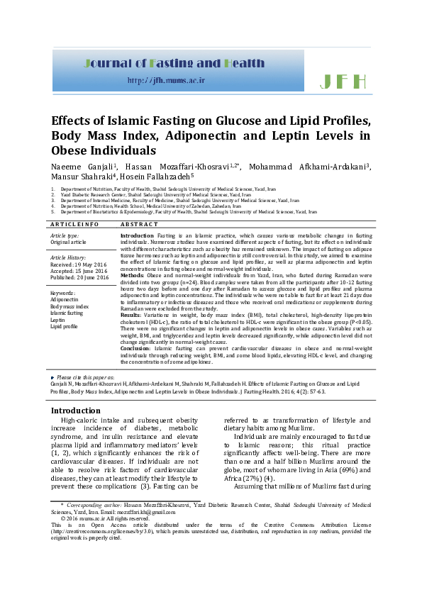 (PDF) Adiponectin and Leptin Levels in Obese Individuals