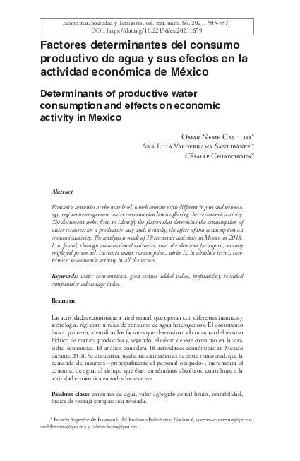 (PDF) Factores determinantes del consumo productivo de agua y efectos ...