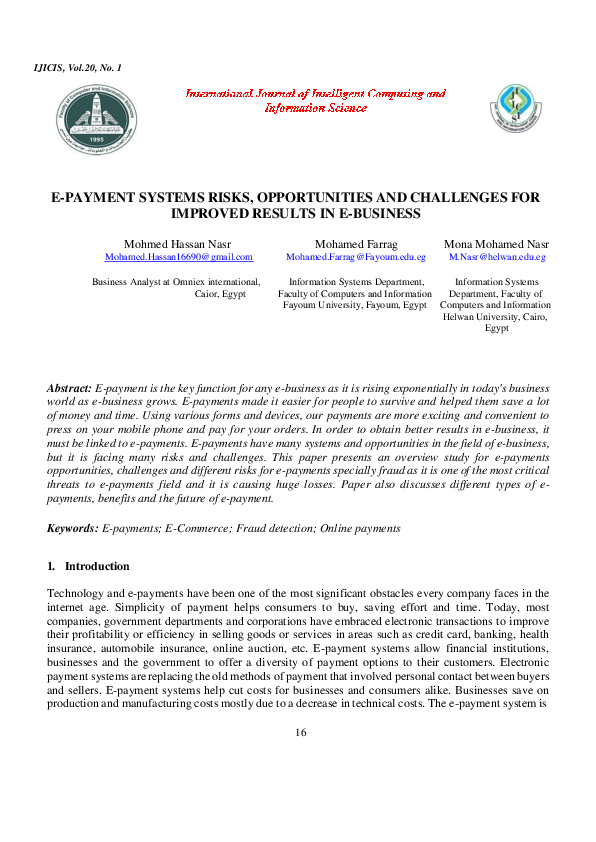 (PDF) E-Payment Systems Risks, Opportunities, and Challenges for ...