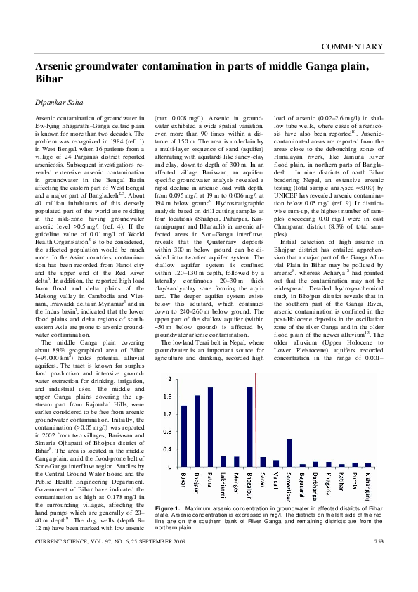 (PDF) Arsenic groundwater contamination in parts of middle Ganga plain ...