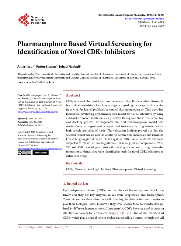 (PDF) Pharmacophore Based Virtual Screening for Identification of Novel ...