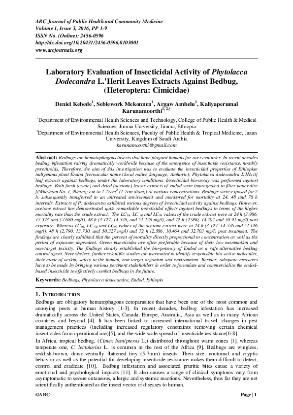 (PDF) Laboratory Evaluation of Insecticidal Activity of Phytolacca ...