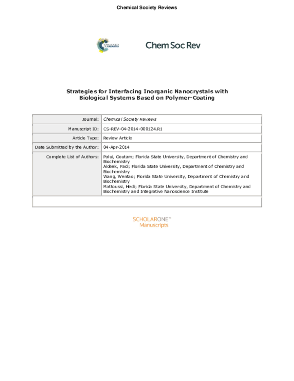 (PDF) Strategies for interfacing inorganic nanocrystals with biological ...
