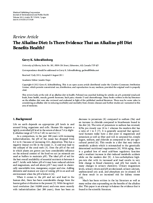 The Alkaline Diet: Is There Evidence That an Alkaline pH Diet Benefits Health?