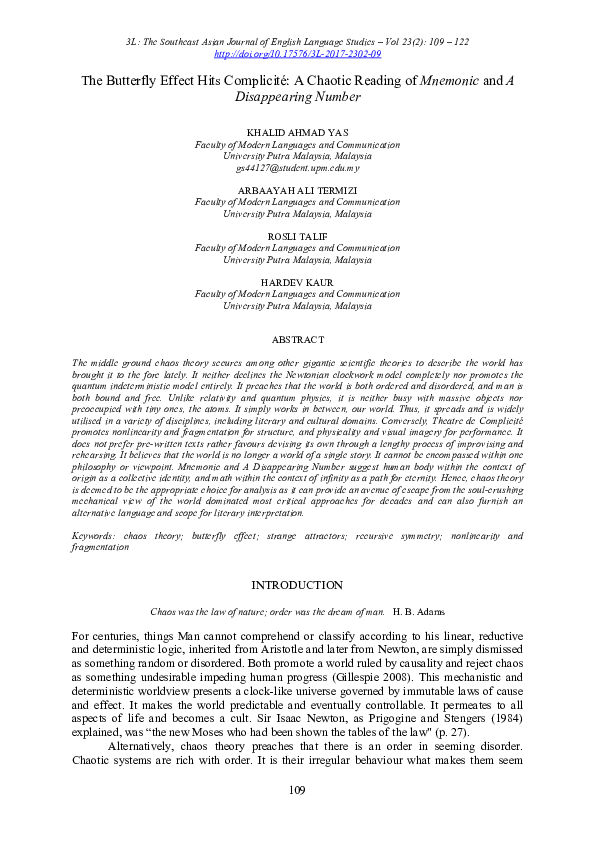 (PDF) The Butterfly Effect Hits Complicité: A Chaotic Reading of ...