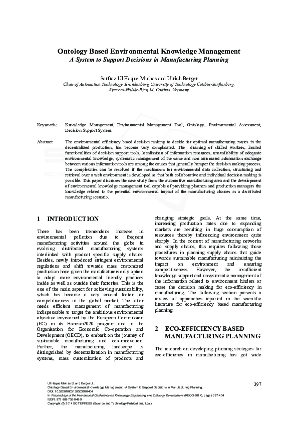 (PDF) Ontology Based Environmental Knowledge Management - A System to ...