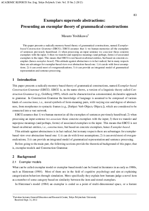 (PDF) Exemplars supersede abstractions: Presenting an exemplar theory ...