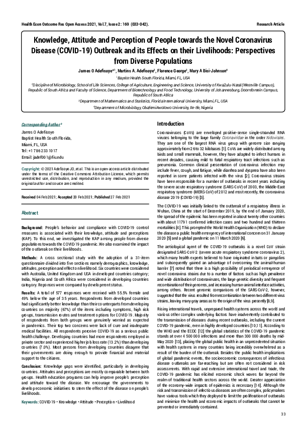 (PDF) Knowledge, Attitude and Perception of People towards the Novel ...