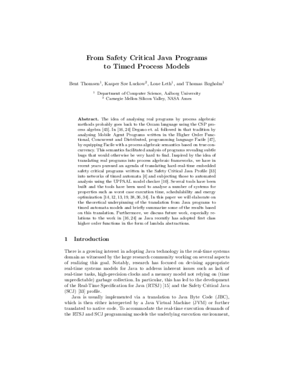 (PDF) From Safety Critical Java Programs to Timed Process Models