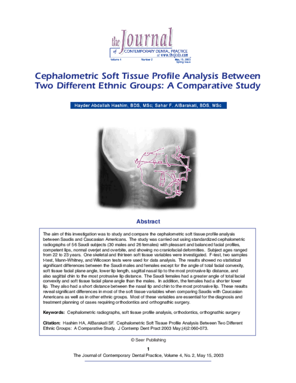 (PDF) Cephalometric Soft Tissue Profile Analysis Between Two Different ...