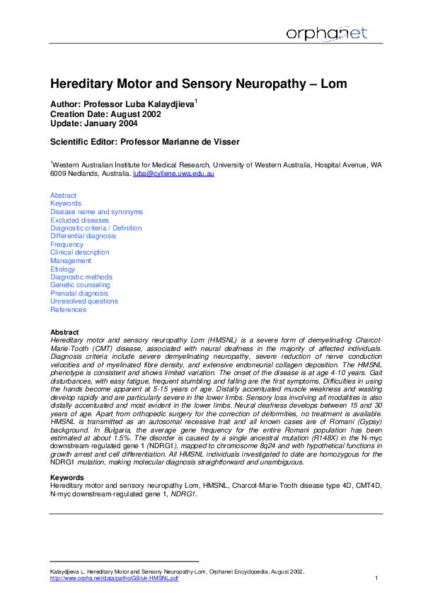 (PDF) Hereditary motor and sensory neuropathy Lom Ivailo Tournev