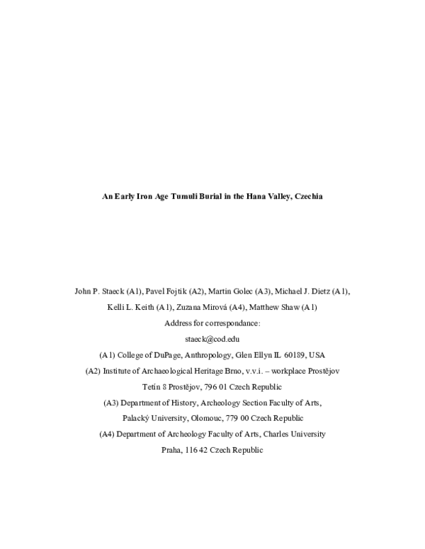 (PDF) An Early Iron Age Tumuli Burial in the Hana Valley, Czechia
