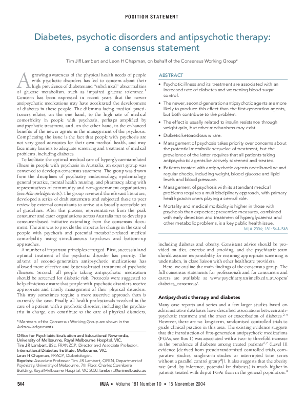 (PDF) Diabetes, psychotic disorders and antipsychotic therapy: a ...