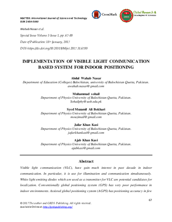 (PDF) Implementation of Visible Light Communication Based System for ...