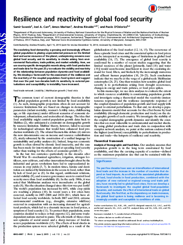 (PDF) Resilience and reactivity of global food security
