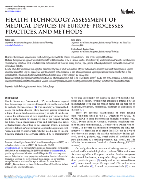 (PDF) Health Technology Assessment of Medical Devices: A Survey of Non ...