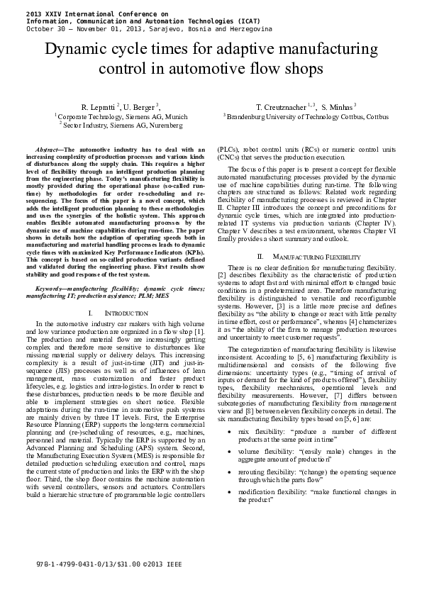 (PDF) Dynamic cycle times for adaptive manufacturing control in ...