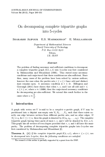 (PDF) On decomposing complete tripartite graphs into 5-cycles