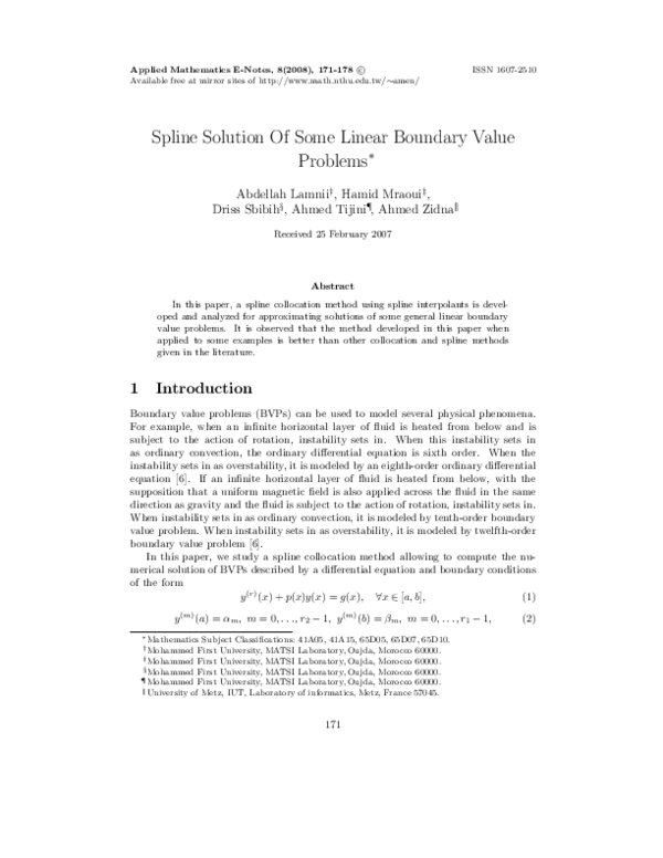(PDF) Spline solution of some linear boundary value problems