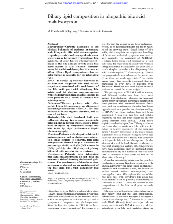 (PDF) Biliary lipid composition in idiopathic bile acid malabsorption