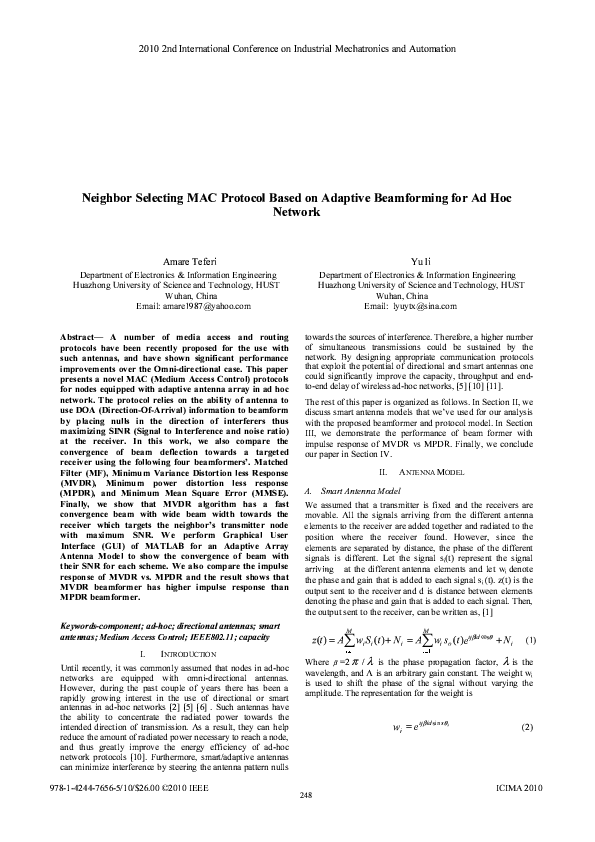 (PDF) Neighbor selecting MAC protocol based on adaptive beamforming for ...