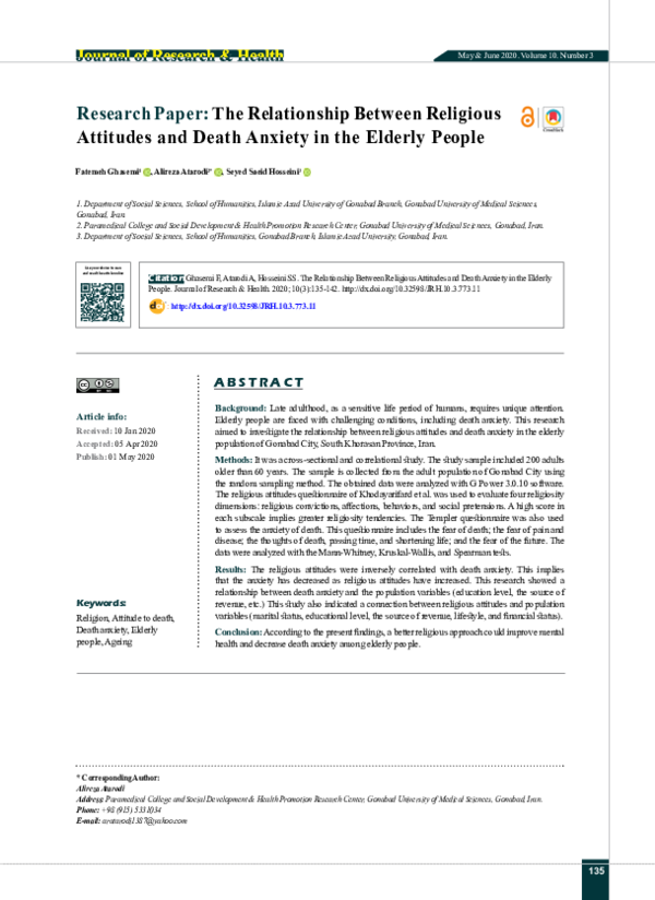 (PDF) The Relationship Between Religious Attitudes and Death Anxiety in ...