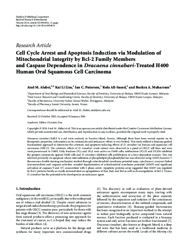 (PDF) Cell Cycle Arrest and Apoptosis Induction via Modulation of ...