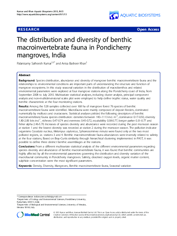 (PDF) The distribution and diversity of benthic macroinvertebrate fauna ...