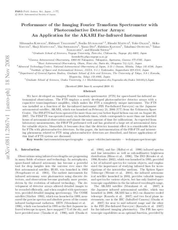 (PDF) Performance of an Imaging Fourier Transform Spectrometer with ...