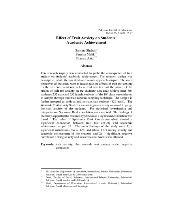 (PDF) Effect of Test Anxiety on Students’ Academic Performance: A ...