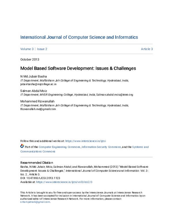 (PDF) Model Based Software Development: Issues Challenges