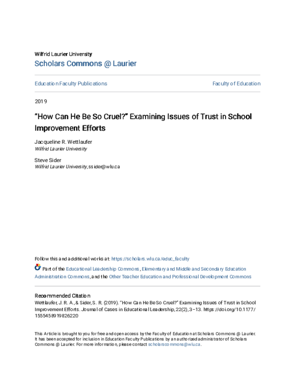 (PDF) “How Can He Be So Cruel?” Examining Issues of Trust in School ...