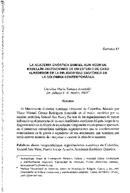 (PDF) La Academia Gnóstica Samael Aun Weor de Medellín : Anotaciones de ...