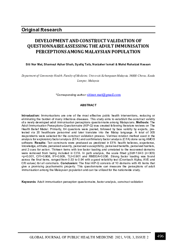 (PDF) Development and Construct Validation of Questionnaire Assessing ...