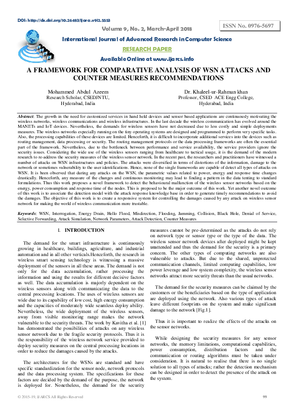 (PDF) A Framework for Comparative Analysis of WSN Attacks and Counter ...